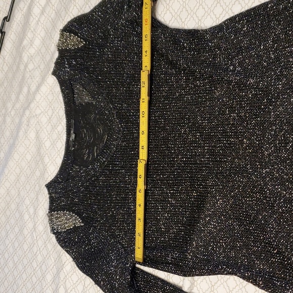 Miss Me Black Shimmering Top w/ embellished shoulders. Slit back. - Picture 5 of 9